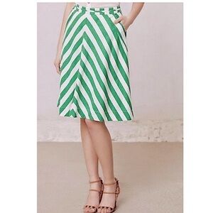 9-H15 STCL by Anthropologie A-Line Skirt Pockets Chevron Print Green/White 6